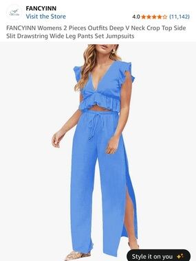 Fancyinn Bright Blue Two-Piece Wide Leg Pants Set Size XL NWT